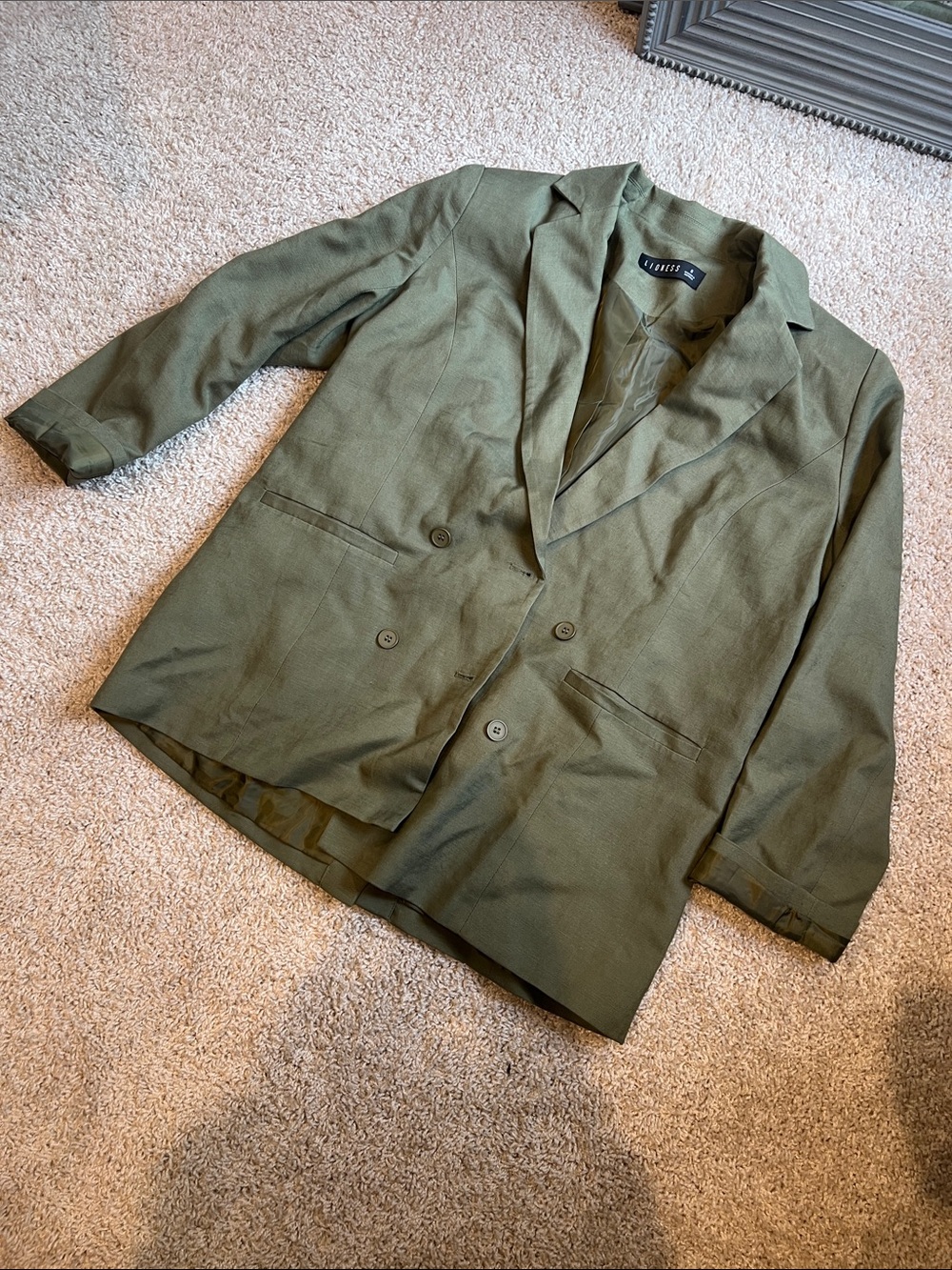 Lioness Olive Green Double-Breasted Blazer Size Small